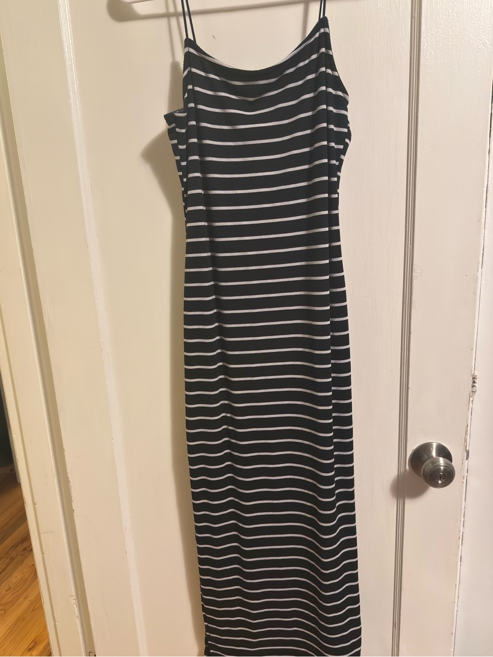 Black and White Striped Spaghetti Strap Maxi Dress